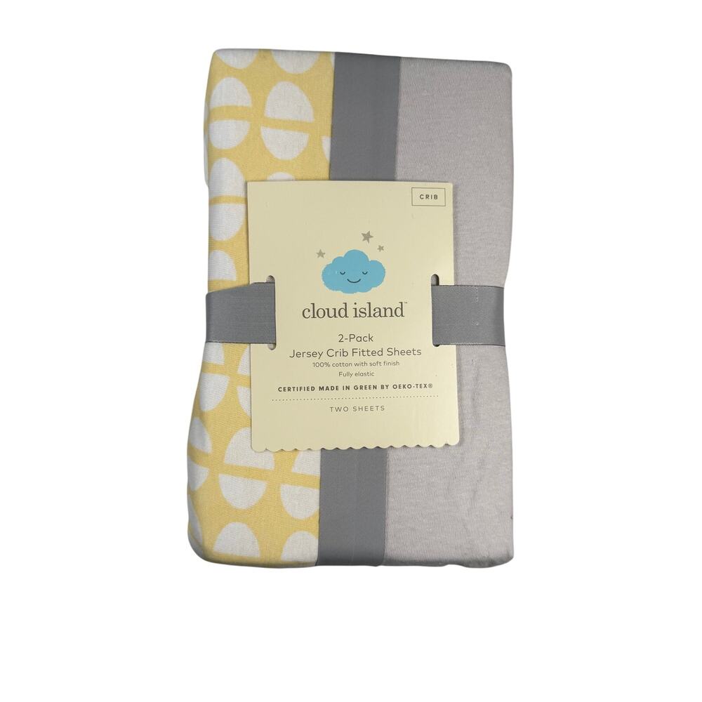 Cloud Island Crib Sheets 2 Pack Gender Neutral Gray Yellow 100% Cotton NWT